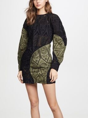 GANNI - Black and Olive eyeletDress